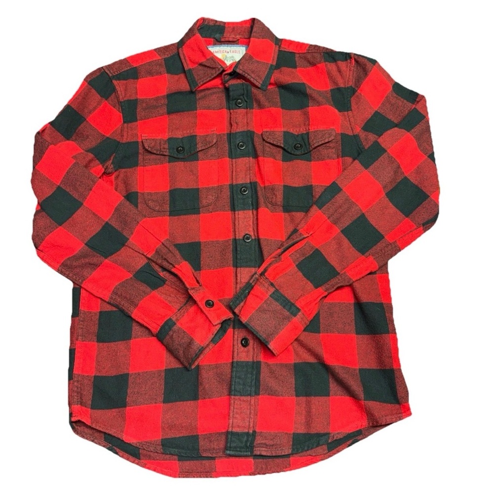 American Eagle AE Flannel Plaid Red Black Button Down Shirt Size XS Lumberjack